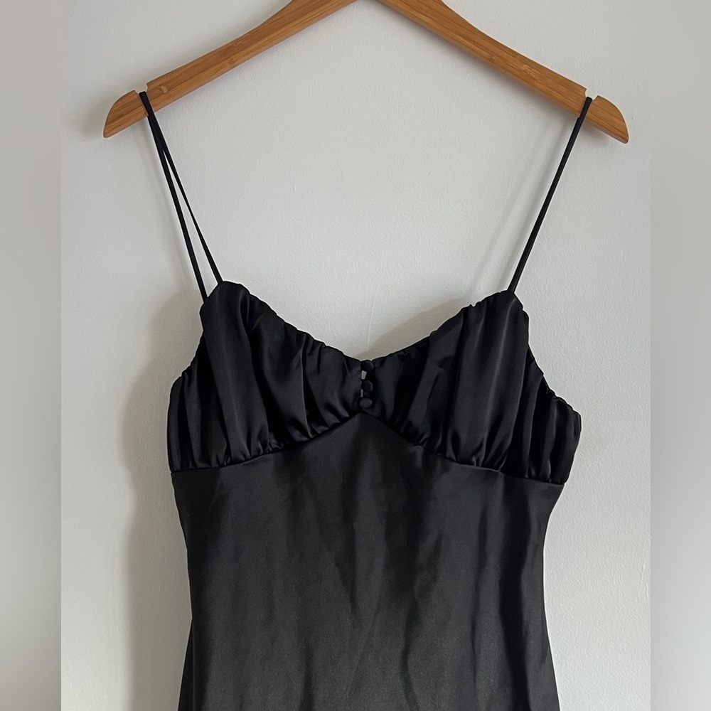 Zara Black Satin Dress with Ruching & Buttons
